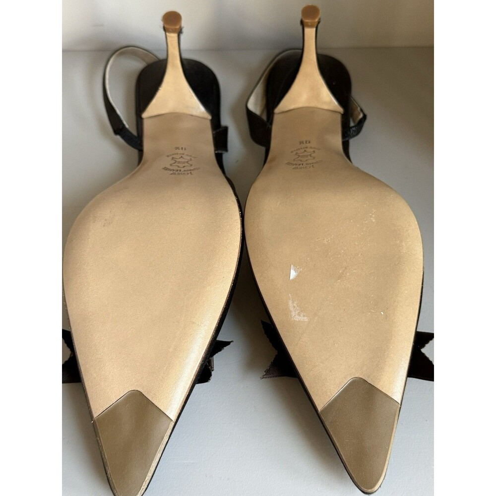 J Crew Satin Sling Back Kitten Heels Brown Bow 9.5 - Picture 6 of 8